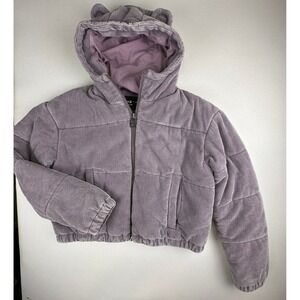 Teddy Fresh Corduroy Puffer Jacket Bear Ear Hood Purple Womens M